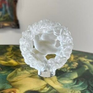 lalique Frosted Glass Bird Sculpture Laurel Wreath Lovebirds Figurine Vintage